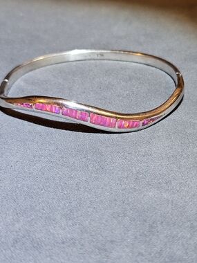 FREE SHIPPING -Vintage Taxco Mexico 925 Sterling Silver Wavy Pink Lab Fire Opal
